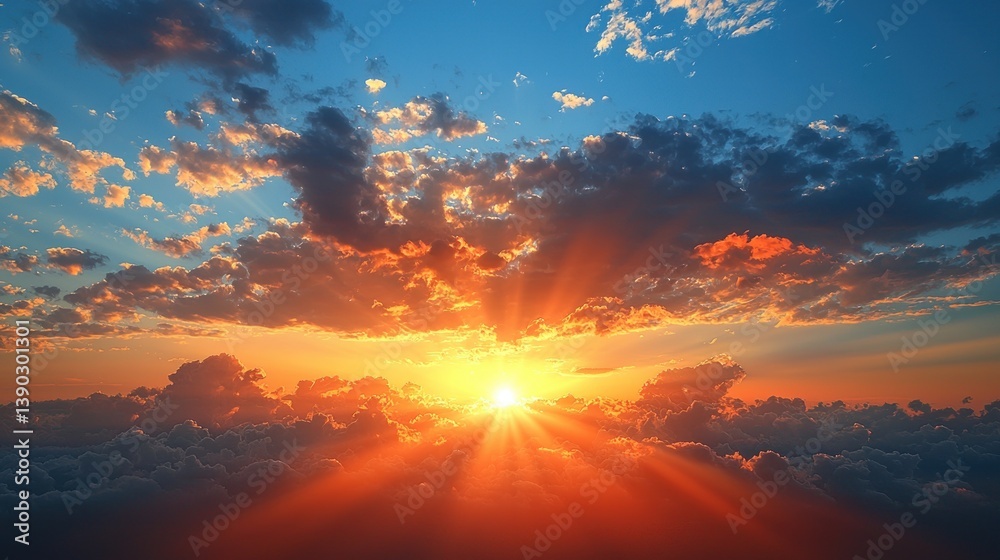 Fototapeta premium Dramatic sunset through clouds