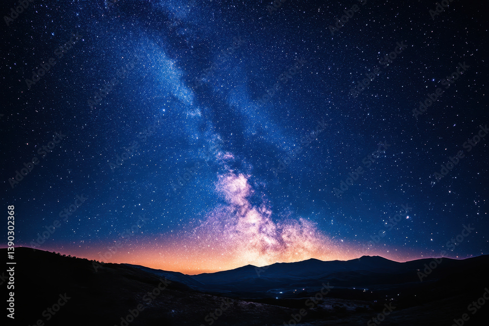 Milky over the mountains at dusk, a serene blend of colors visible. Milky over the mountains at dusk, a serene blend of colors visible.