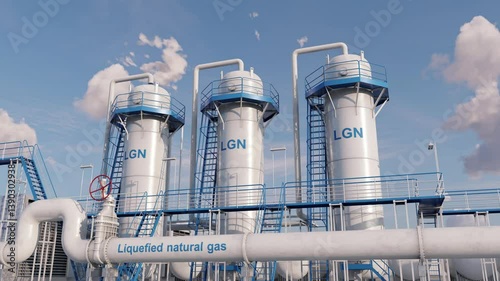 Time-lapse of a Natural Gas processing site. Utilizing modern equipment. 3D rendering.