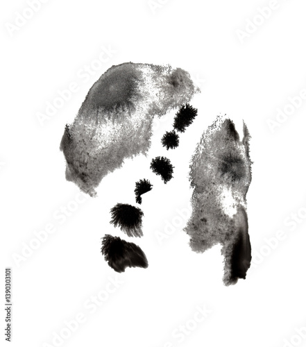 Exploded black ink drops in delicate organic spread. Transparent background for creative overlays or compositions