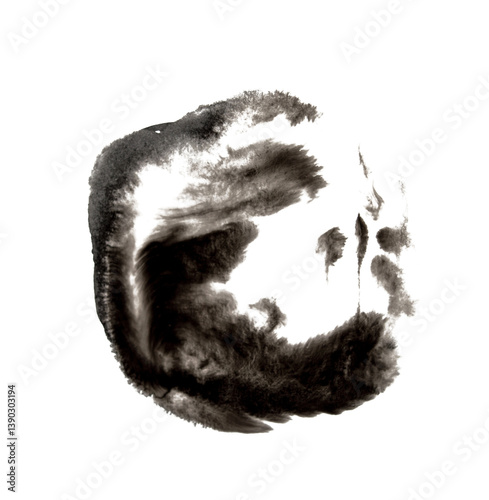 Exploded black ink drops in delicate organic spread. Transparent background for creative overlays or compositions