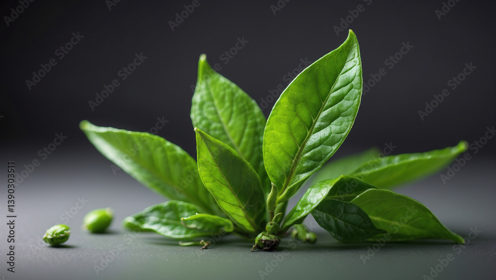 Fototapeta premium Isolated Green Tea Leaf on a Clean Background Representing Freshness and Health