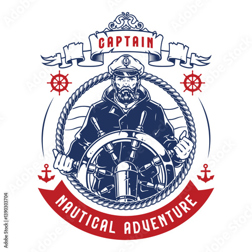 Nautical adventure captain steering the ship