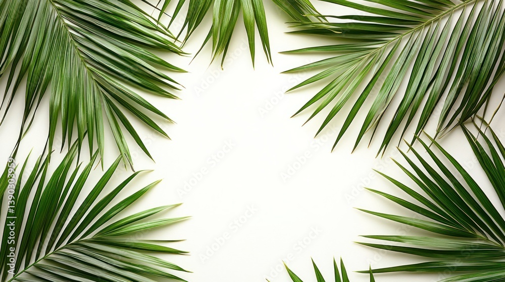Fresh palm leaves frame on white background Fresh palm leaves frame on white background
