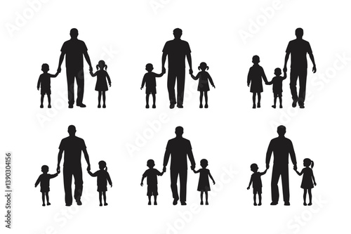 father children vector art silhouette