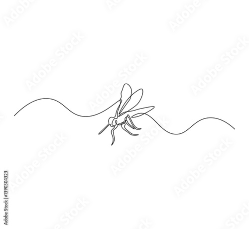 Dengue mosquito outline drawing illustration. Continuous line draw of insect animals vector.