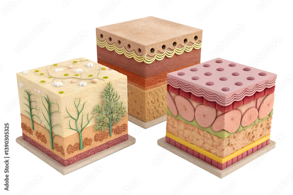 3D rendered images of different tissue layer isolated on transparent background' 3D rendered images of different tissue layer isolated on transparent background'