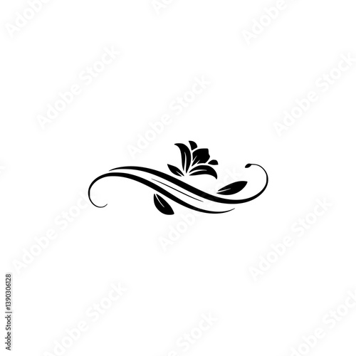 Elegant Black Floral Ornament on White Background