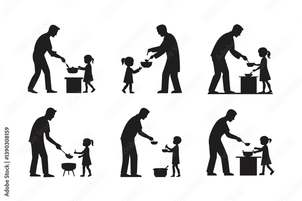 Obraz premium father cooking child vector art silhouette