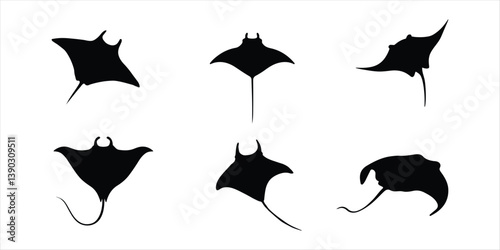 manta ray vector set illustration on white background. manta ray Silhouette.