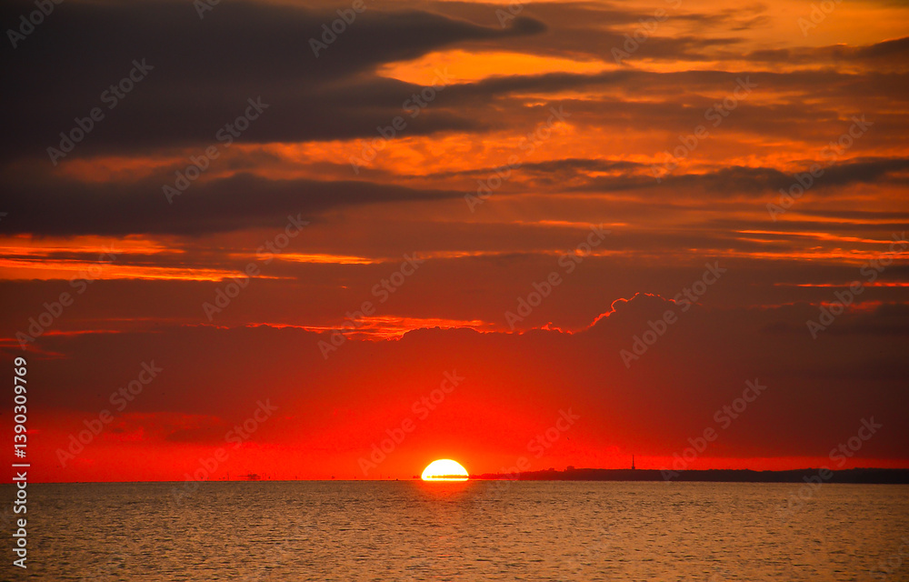 red sunset over the sea