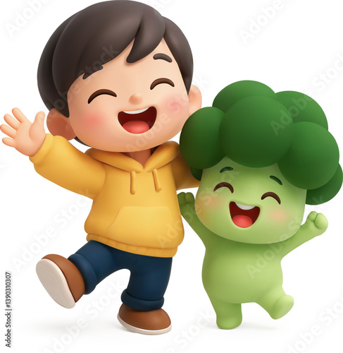 3D Boy and Broccoli for Kids Food Promotion
