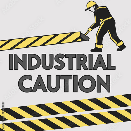 Worker in safety gear with industrial caution message art