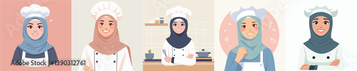 vector of woman wearing hijab in chef costume