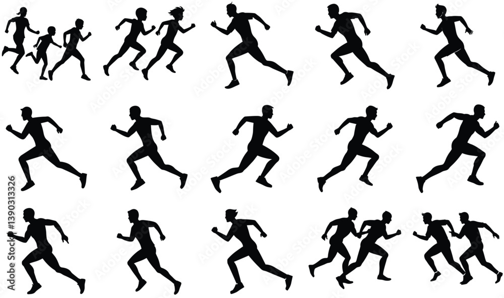 man running playing silhouette isolated on white background man running playing silhouette isolated on white background