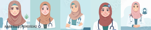 vector of woman wearing hijab in doctor costume