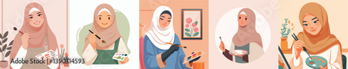 vector of a woman wearing a hijab painting