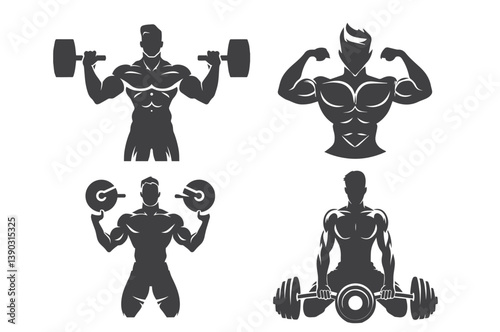 "A set of gym and fitness icons including workout equipment, exercises, and sports symbols, useful for health and fitness projects."
