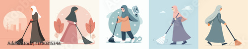 hijab woman vector sweeping