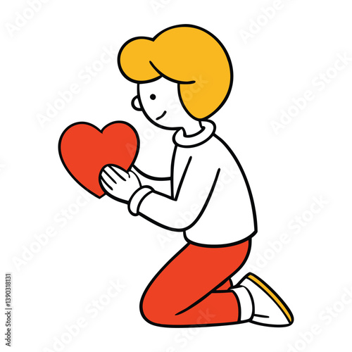 A stick figure kneels lovingly, holding a heart out with both hands, expressing pure romance and devotion in the simplest, sweetest gesture of love.