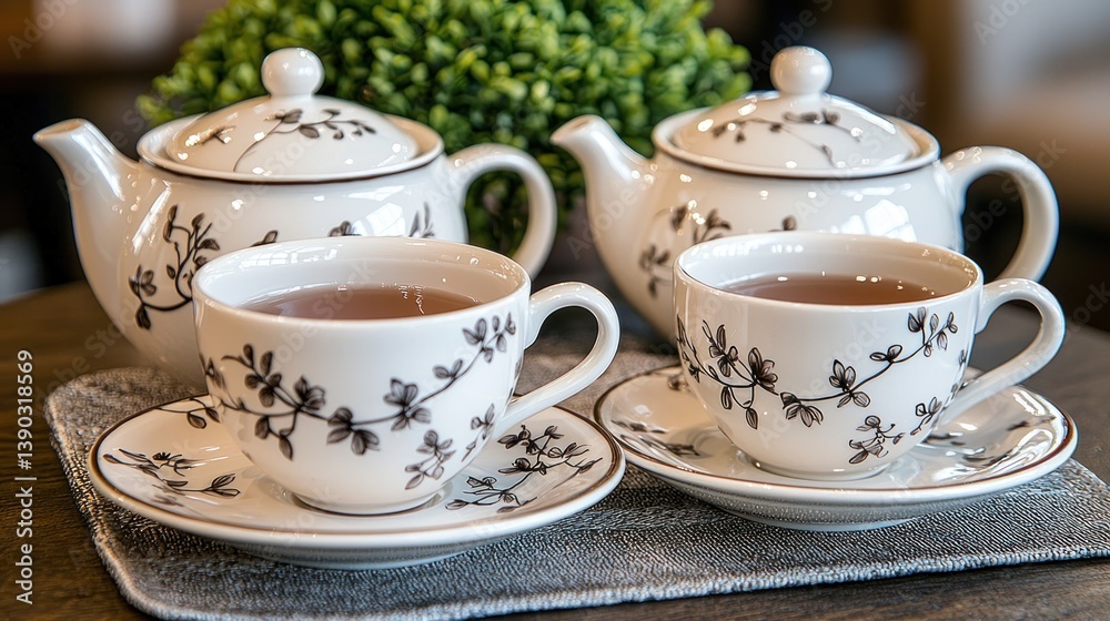 Elegant tea set, cups and teapot Elegant tea set, cups and teapot