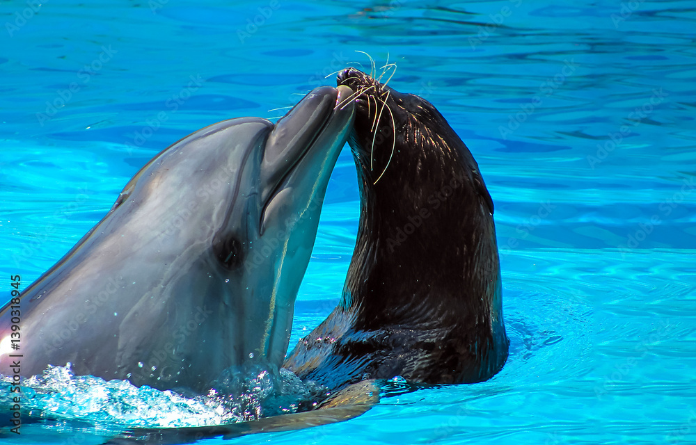 dolphin and sea lion in the water