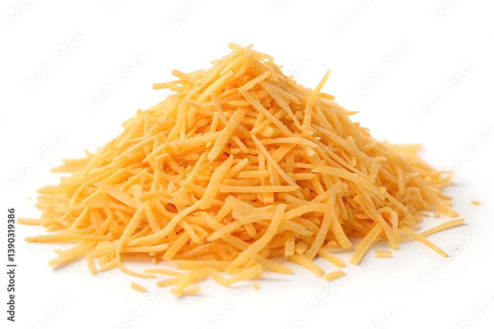 Fototapeta premium Shredded cheddar cheese pile isolated on white background