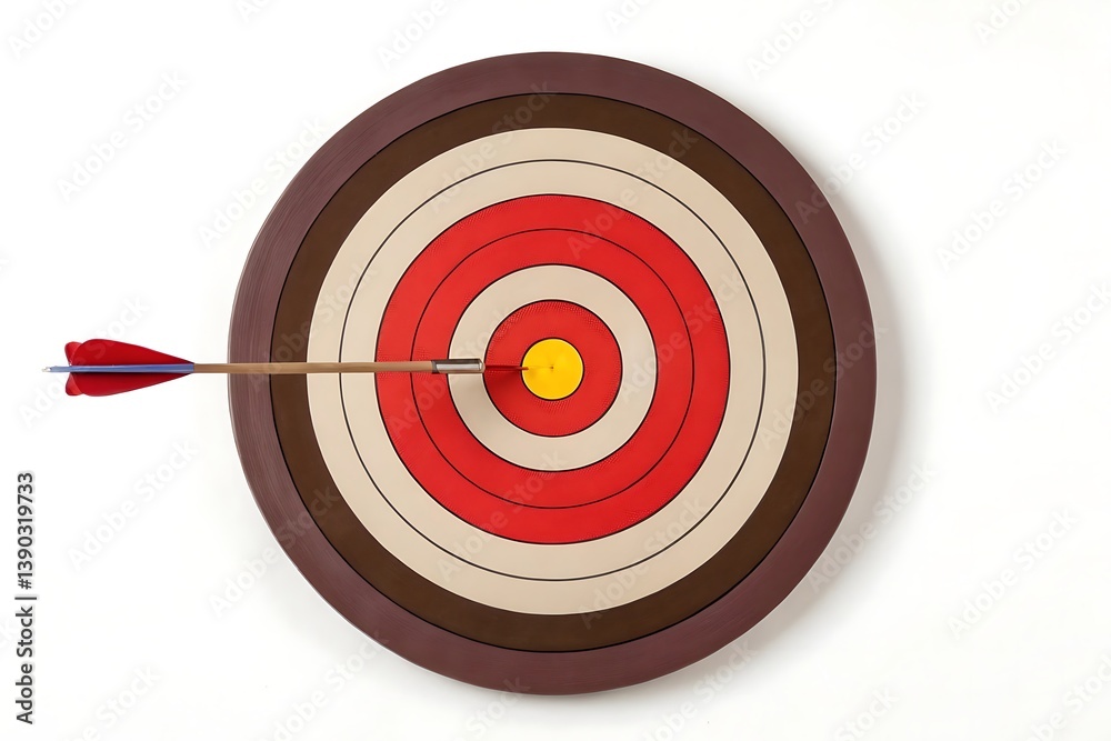 Archery target with arrow in bullseye isolated on white background Archery target with arrow in bullseye isolated on white background