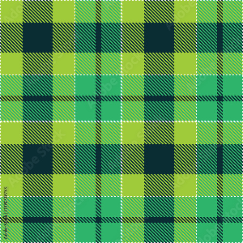 Soft white Seamless Tartan with Highland acid green accents Fabric Design