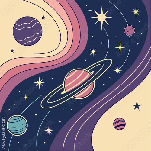 Illustration of planets stars and cosmic color gradients