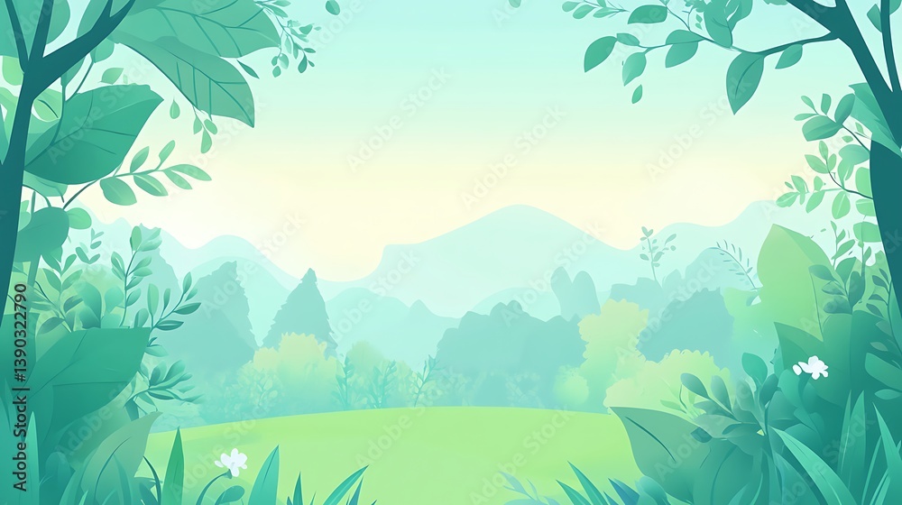 Fototapeta premium Serene landscape view through lush foliage.