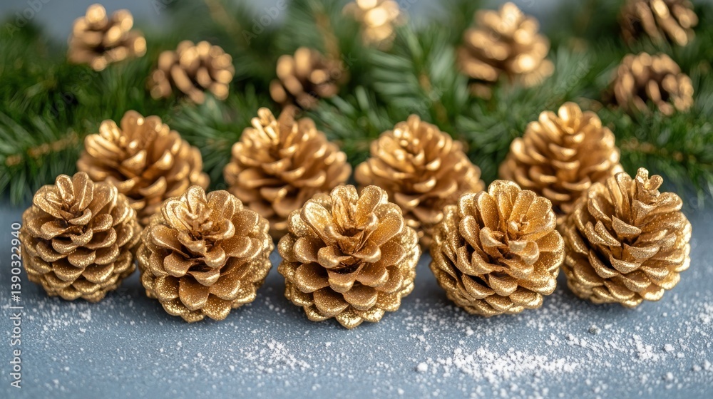 Golden pine cones festive decoration Golden pine cones festive decoration