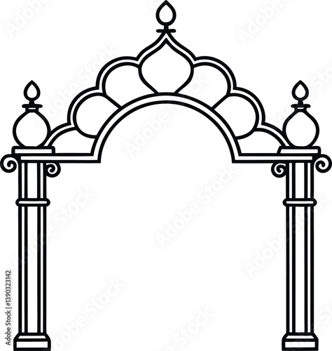 Decorative Archway Outline with Ornamental Top in Black and Transparent Background