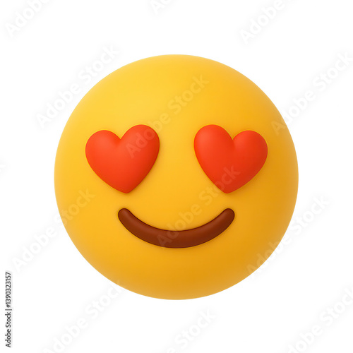 3D emoji face with heart-shaped eyes and loving expression on transparent background