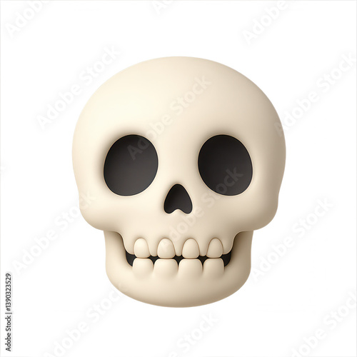 3D skull emoji with hollow eyes and neutral expression on transparent background
