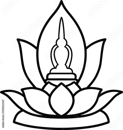 Stupa over Lotus, Outline with Transparent Background Design