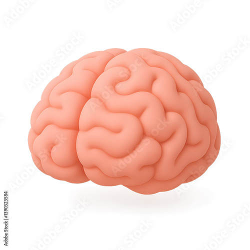 3D illustration of a brain in soft pink color on transparent  background