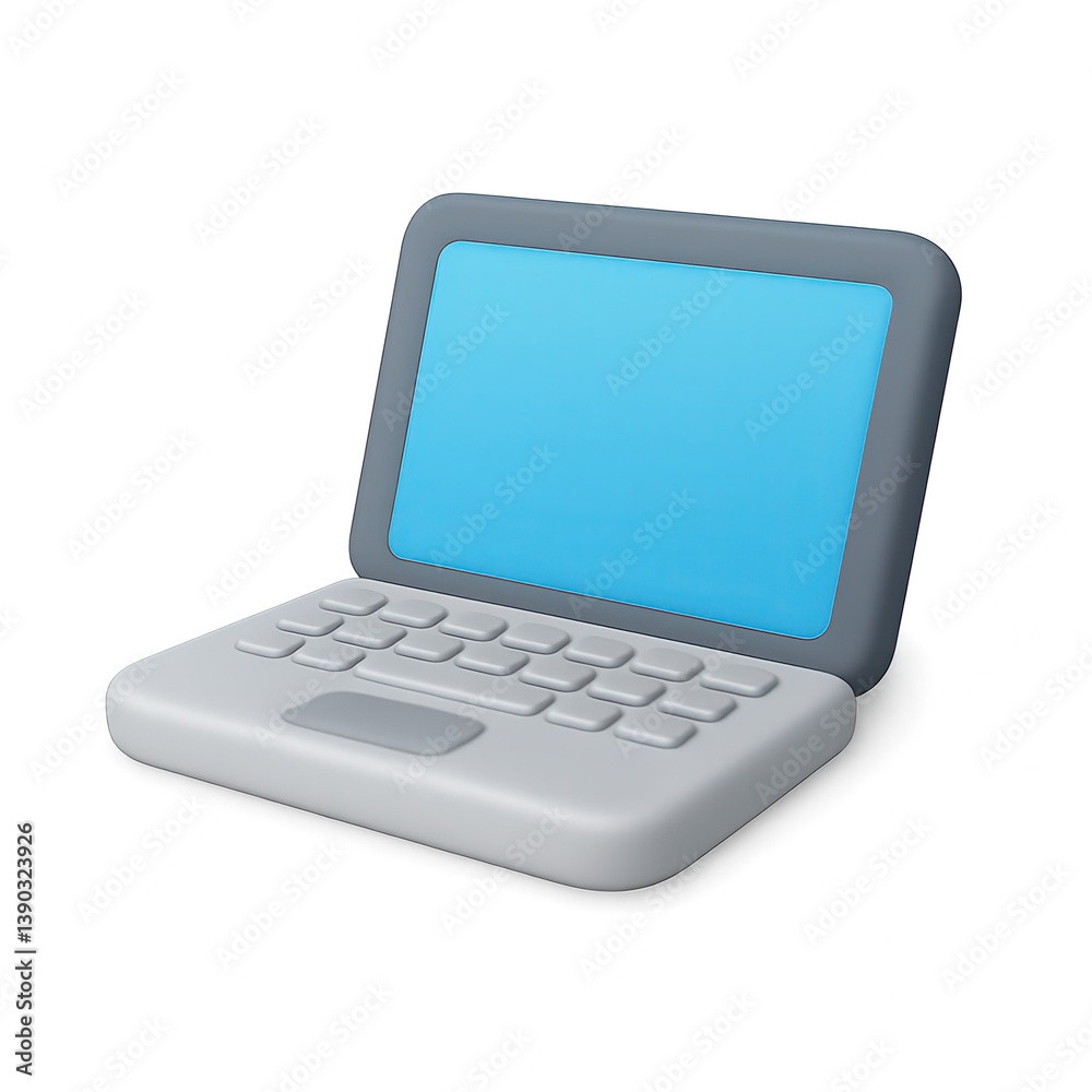 Gray laptop with blue screen in cartoon illustration style on transparent background Gray laptop with blue screen in cartoon illustration style on transparent background