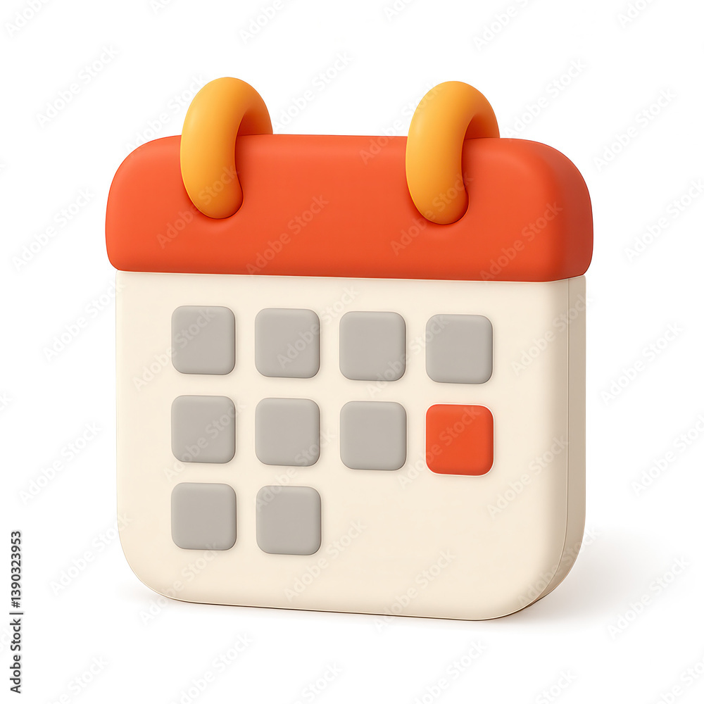 3D illustration of a calendar with orange top and highlighted date on transparent background 3D illustration of a calendar with orange top and highlighted date on transparent background