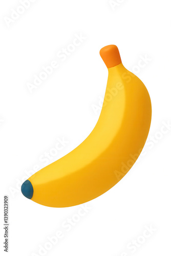 3D illustration of a yellow banana with blue and orange ends on transparent background