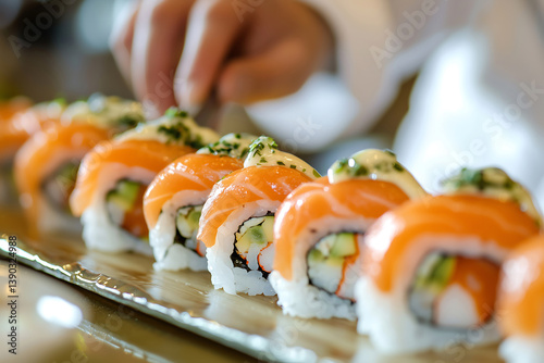 sushi with salmon and wasabi