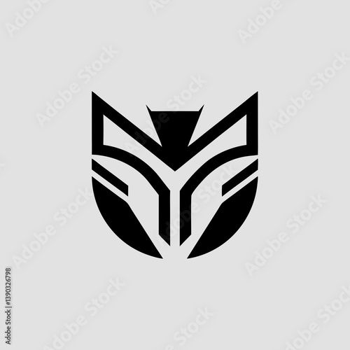 Stylized black panther mask logo on a gray background art