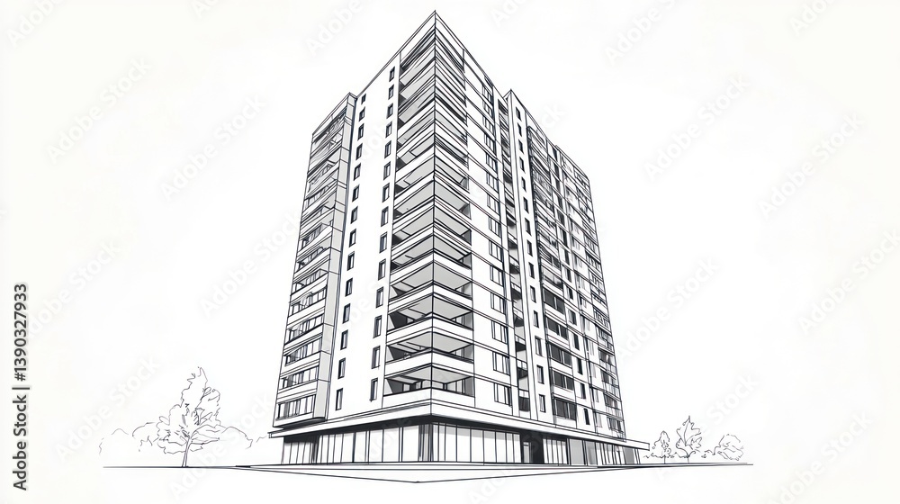 Fototapeta premium Architectural Drawing of a Modern Apartment Building
