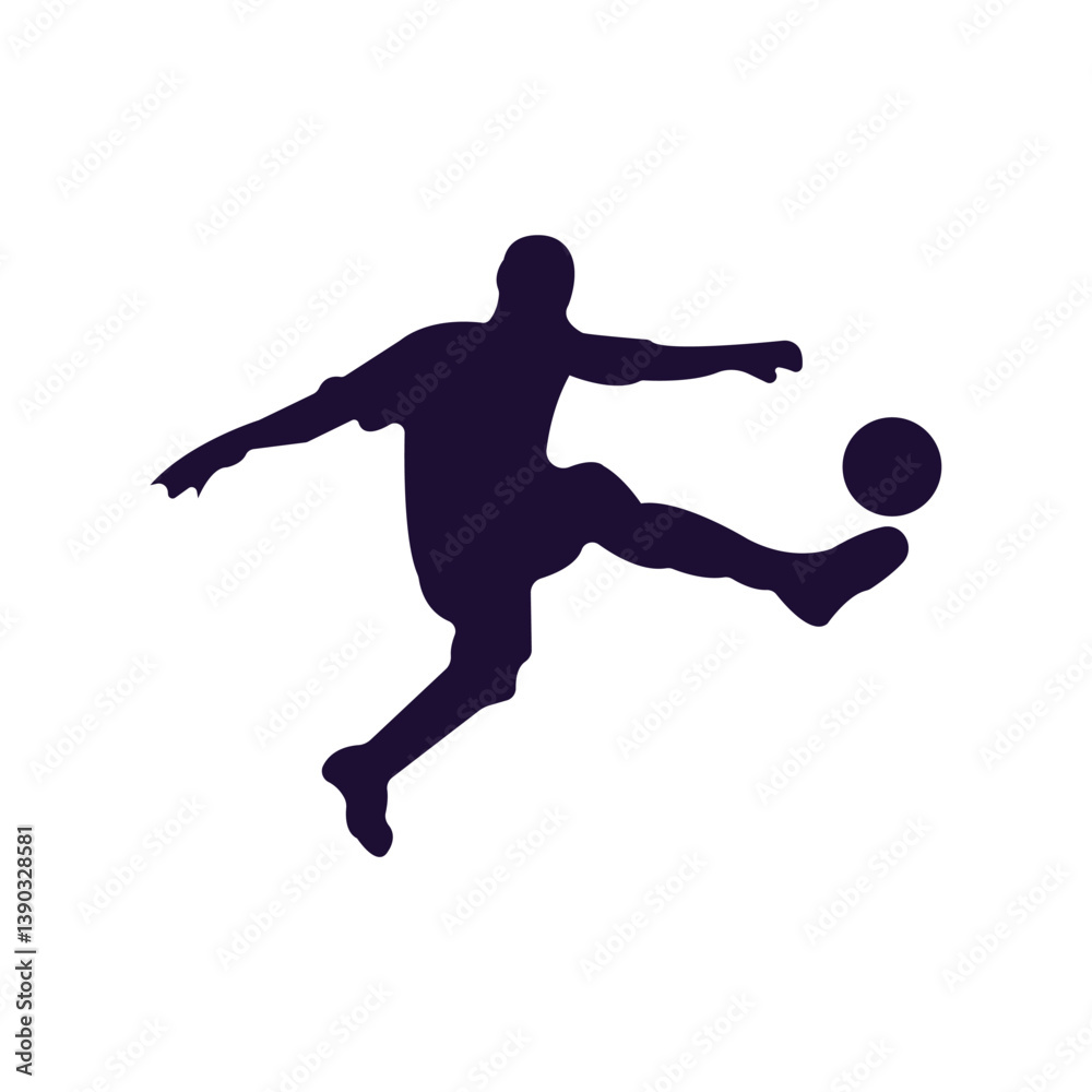 Fototapeta premium Jumping Soccer Player Silhouette - High Kick Football Vector
