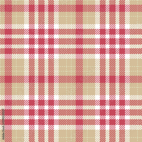 Contemporary Pale putty & Deep dusty red Seamless Tartan Fabric Design