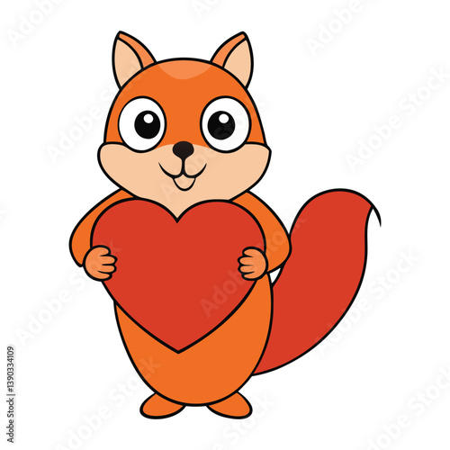 Adorable squirrel holding a big Valentine heart with tiny paws, eyes full of love, sitting sweetly—perfect for romantic, cute, and heartwarming designs.