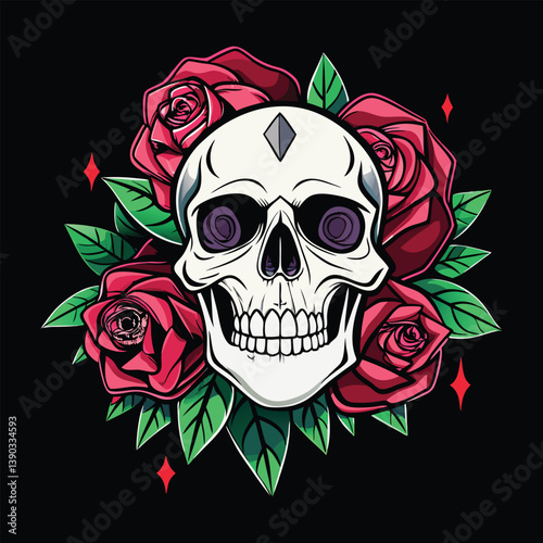 skull and rose