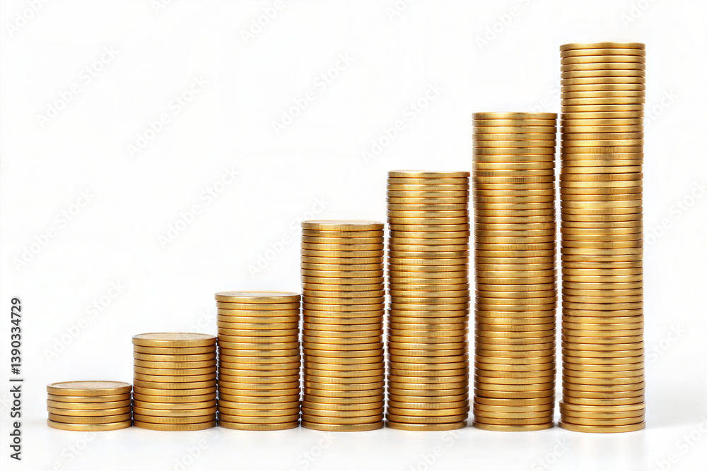 Stack of Golden Coins in Varying Heights Representing Growth and Investment Stack of Golden Coins in Varying Heights Representing Growth and Investment