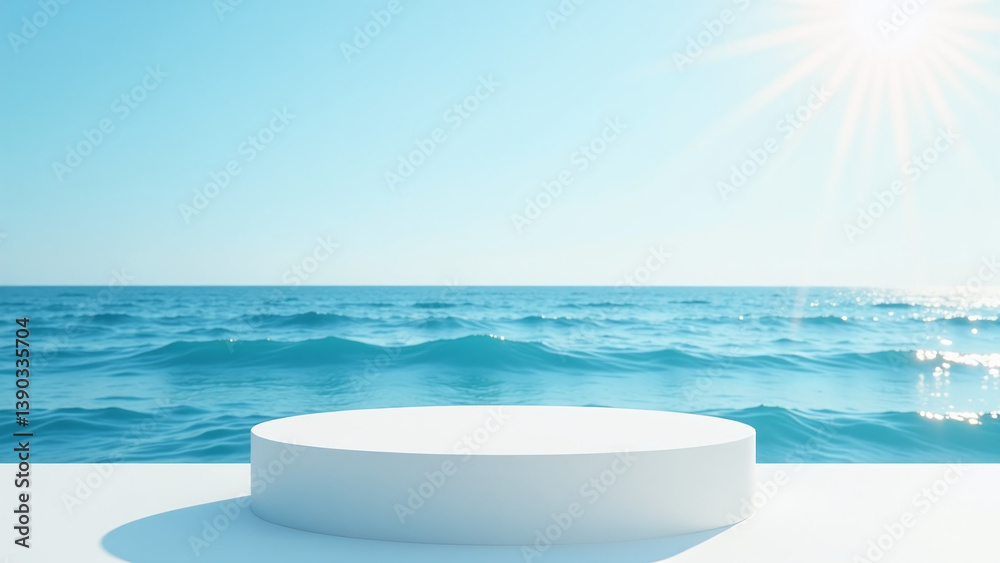 Fototapeta premium round frame calm blue waters waves sunlight subtle background cosmetics display ads