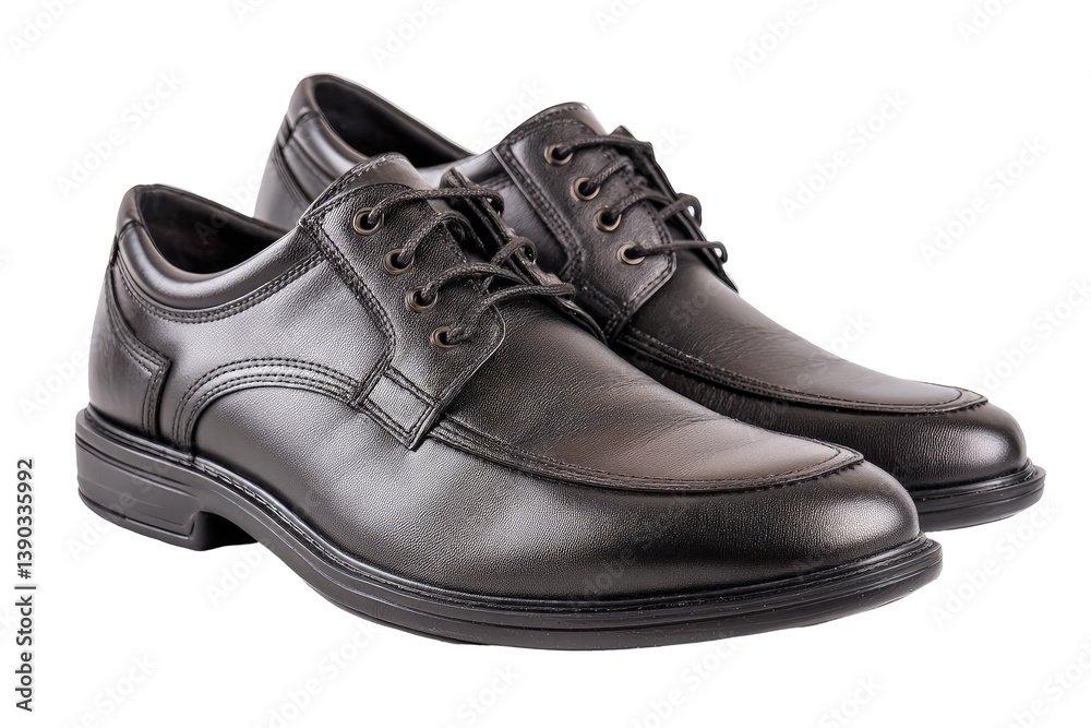 Black leather men's dress shoes isolated on transparent background Black leather men's dress shoes isolated on transparent background